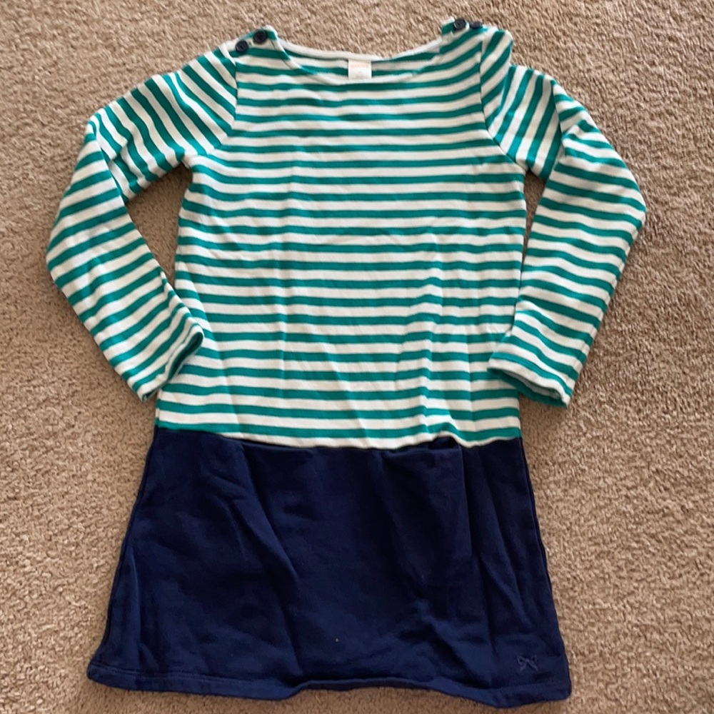Green stripe & blue sweatshirt dress/tunic sz10. Gymboree